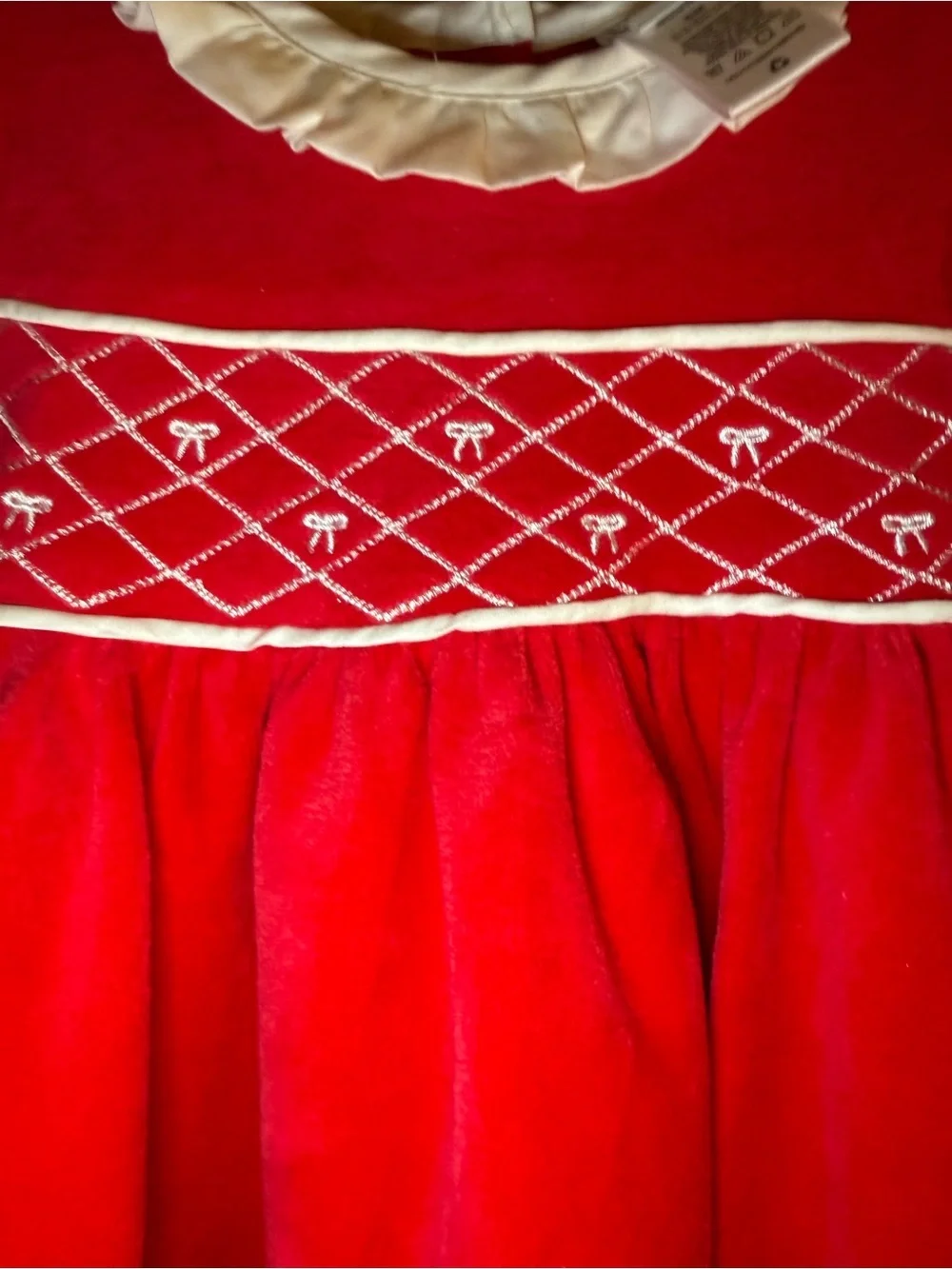 Little Me Red Velvet Dress with White Collar - 6 Months